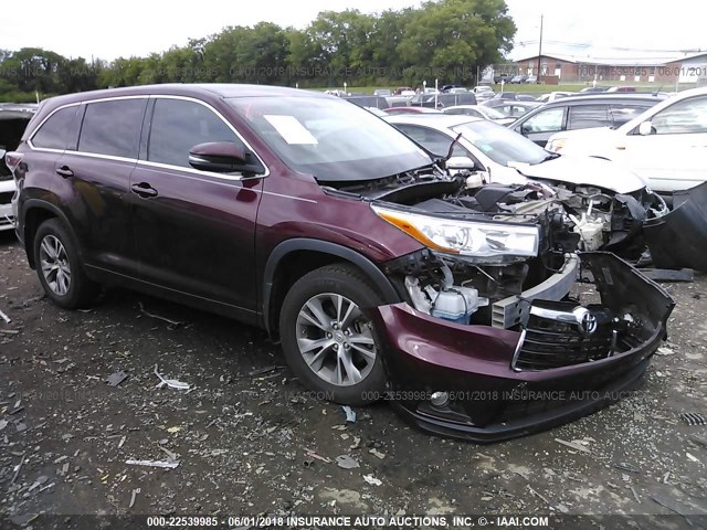 5TDZKRFH3FS111232 - 2015 TOYOTA HIGHLANDER LE/LE PLUS MAROON photo 1