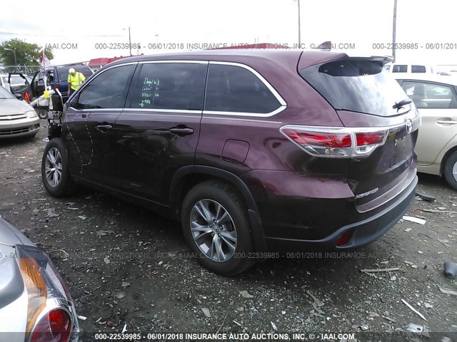 5TDZKRFH3FS111232 - 2015 TOYOTA HIGHLANDER LE/LE PLUS MAROON photo 3