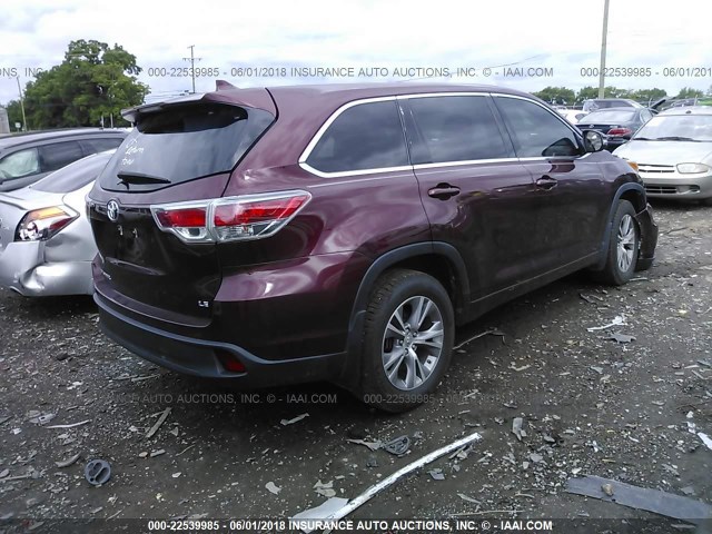 5TDZKRFH3FS111232 - 2015 TOYOTA HIGHLANDER LE/LE PLUS 栗色 照片 4