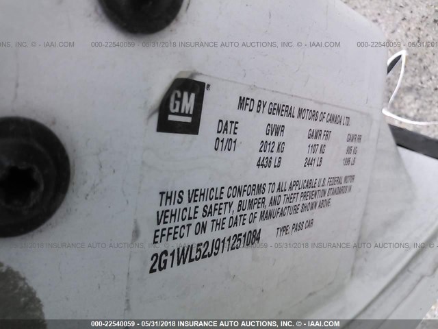 2G1WL52J911251084 - 2001 CHEVROLET LUMINA WHITE photo 9