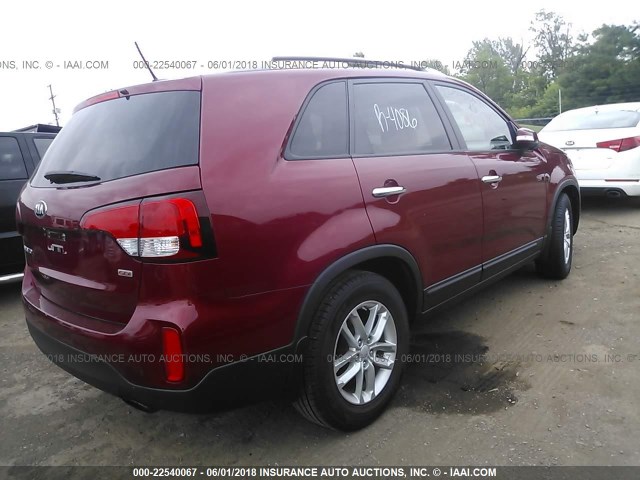 5XYKT4A61EG482246 - 2014 KIA SORENTO LX RED photo 4