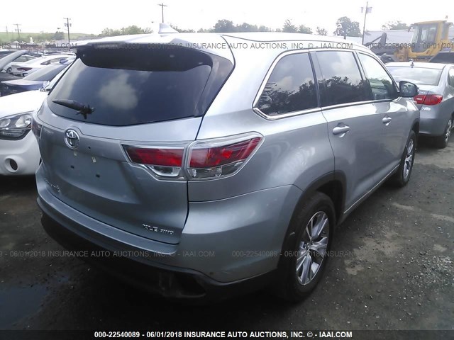 5TDJKRFH5FS215508 - 2015 TOYOTA HIGHLANDER XLE ვერცხლისფერი ფოტო 4