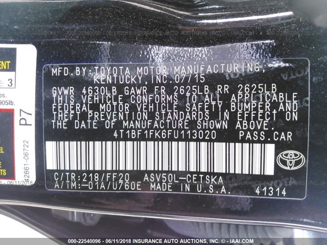 4T1BF1FK6FU113020 - 2015 TOYOTA CAMRY LE/XLE/SE/XSE BLACK photo 9