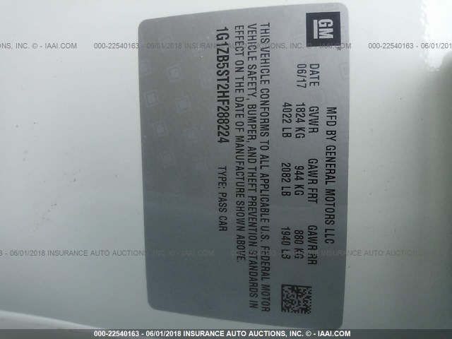 1G1ZB5ST2HF288224 - 2017 CHEVROLET MALIBU LS WHITE photo 9