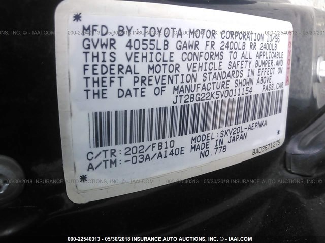 JT2BG22K5V0011154 - 1997 TOYOTA CAMRY LE/XLE BLACK photo 9