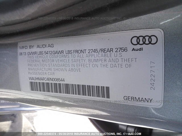 WAUHMAFC4EN008544 - 2014 AUDI A6 PRESTIGE ვერცხლისფერი ფოტო 9