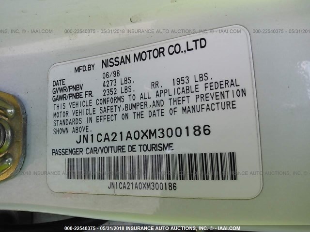 JN1CA21A0XM300186 - 1999 NISSAN MAXIMA GLE/GXE/SE WHITE photo 9