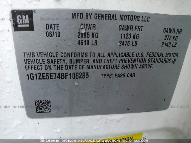 1G1ZE5E74BF108285 - 2011 CHEVROLET MALIBU LTZ 白色 照片 9