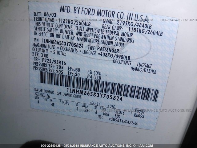 1LNHM86S83Y705824 - 2003 LINCOLN LS 白色 照片 9