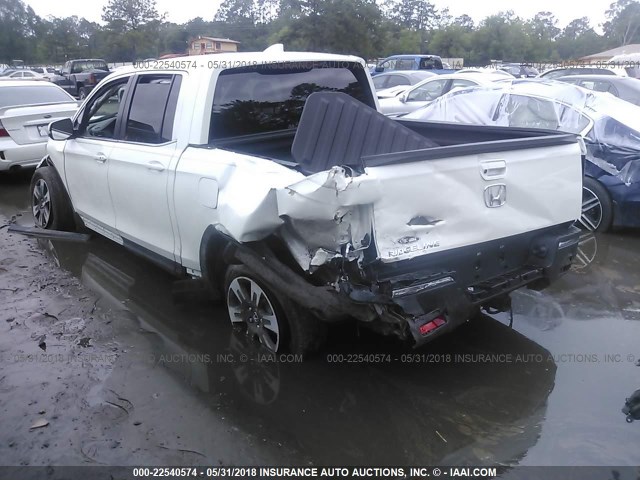 5FPYK2F6XJB001543 - 2018 HONDA RIDGELINE RTL WHITE photo 3