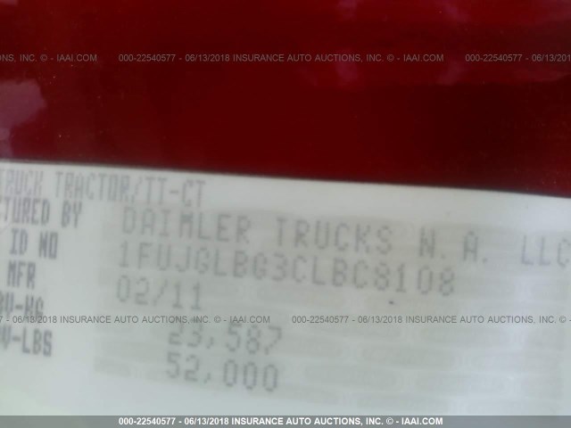 1FUJGLBG3CLBC8108 - 2012 FREIGHTLINER CASCADIA 125  Unknown photo 10