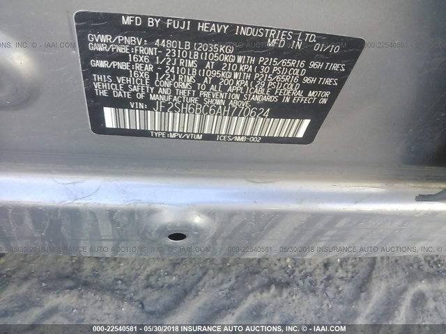 JF2SH6BC6AH770624 - 2010 SUBARU FORESTER XS Сріблястий фото 9