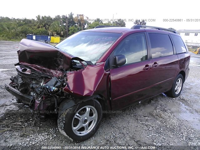 5TDZA23C66S513703 - 2006 TOYOTA SIENNA CE/LE BURGUNDY photo 2