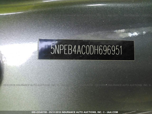 5NPEB4AC0DH696951 - 2013 HYUNDAI SONATA GLS GRAY photo 9