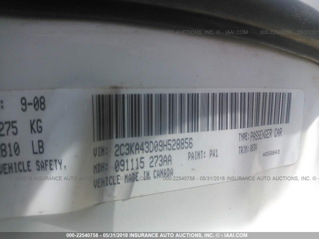 2C3KA43D09H528856 - 2009 CHRYSLER 300 LX WHITE photo 9