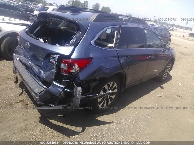 4S4BSBNC1G3290478 - 2016 SUBARU OUTBACK 2.5I LIMITED BLUE photo 4