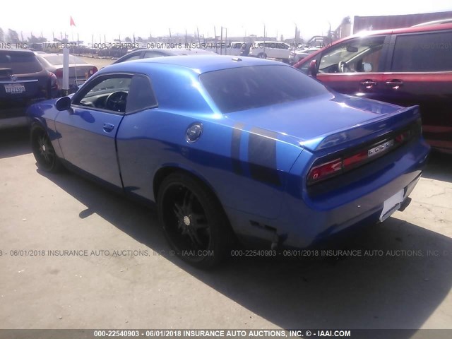 2C3CDYAG2CH268614 - 2012 DODGE CHALLENGER SXT BLUE photo 3