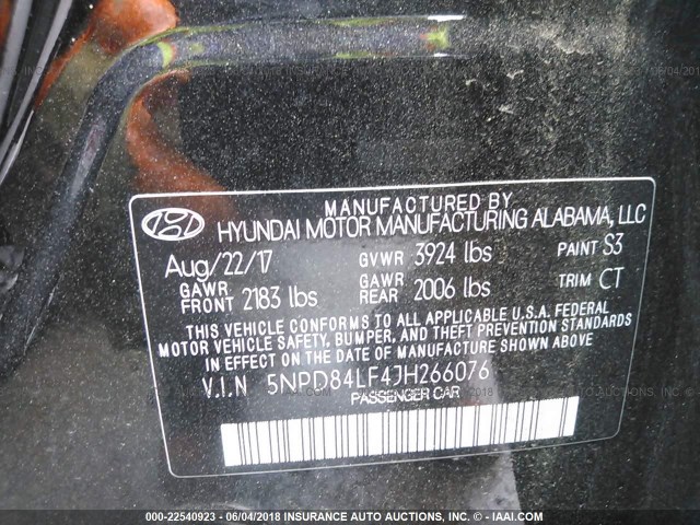 5NPD84LF4JH266076 - 2018 HYUNDAI ELANTRA SEL/VALUE/LIMITED BLACK photo 9