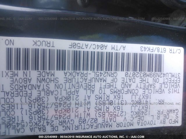 3TMLU42N99M032070 - 2009 TOYOTA TACOMA DOUBLE CAB მწვანე ფოტო 9