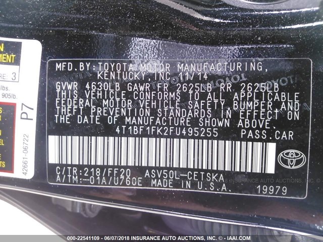 4T1BF1FK2FU495255 - 2015 TOYOTA CAMRY LE/XLE/SE/XSE BLACK photo 9