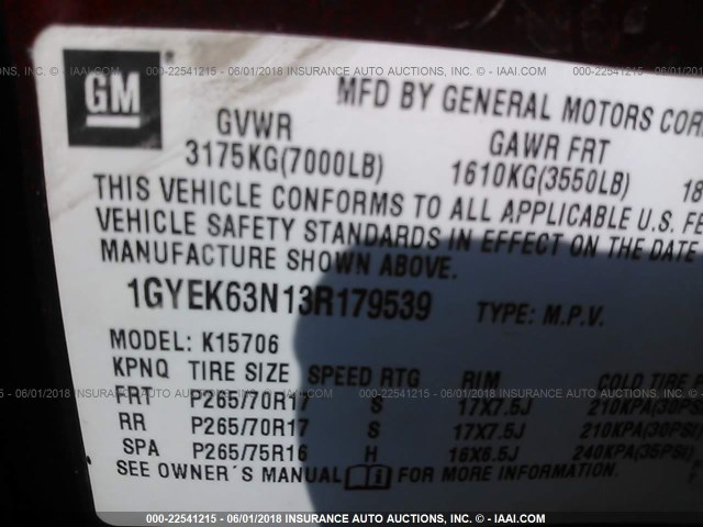 1GYEK63N13R179539 - 2003 CADILLAC ESCALADE LUXURY Tünd qırmızı foto 9