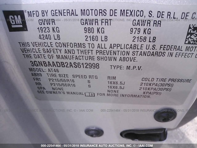 3GNBAADB2AS612998 - 2010 CHEVROLET HHR LS SILVER photo 9