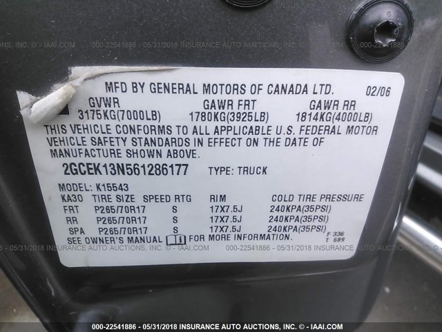 2GCEK13N561286177 - 2006 CHEVROLET SILVERADO K1500 GRAY photo 9