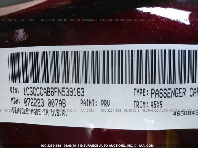 1C3CCCAB6FN539163 - 2015 CHRYSLER 200 LIMITED MAROON photo 9