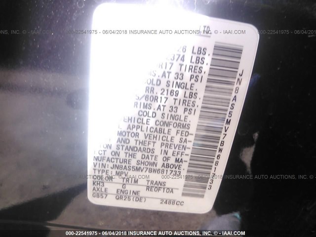 JN8AS5MV7BW681733 - 2011 NISSAN ROGUE S/SV/KROM BLACK photo 9