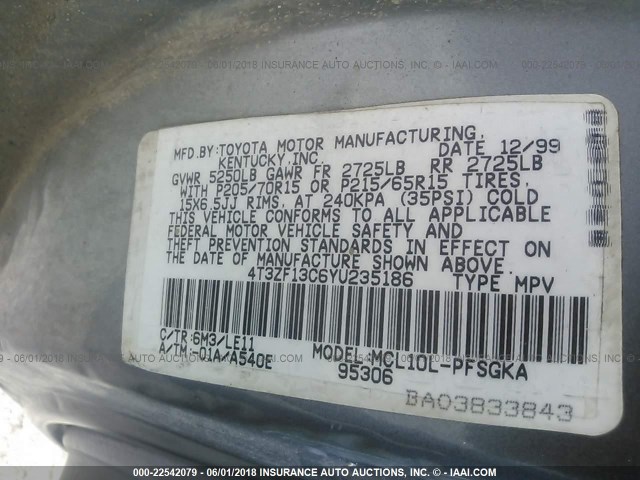 4T3ZF13C6YU235186 - 2000 TOYOTA SIENNA LE/XLE GREEN photo 9