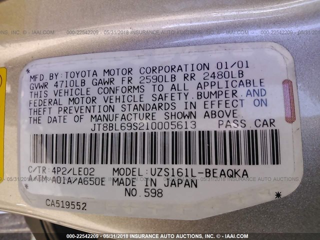 JT8BL69S210005613 - 2001 LEXUS GS 430 GOLD photo 9