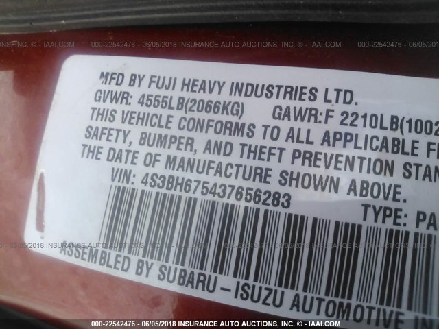 4S3BH675437656283 - 2003 SUBARU LEGACY OUTBACK AWP 红色 照片 9