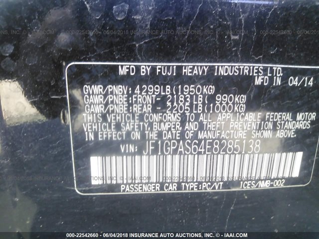 JF1GPAS64E8285138 - 2014 SUBARU IMPREZA SPORT LIMITED BLACK photo 9