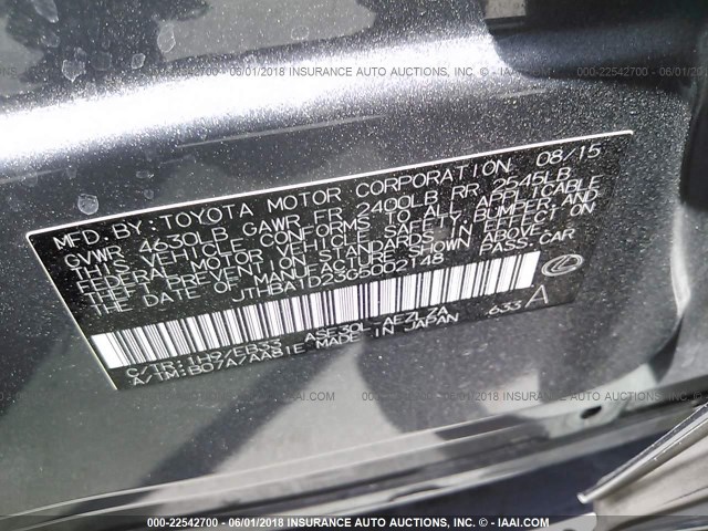 JTHBA1D23G5002148 - 2016 LEXUS IS 200T GRAY photo 9