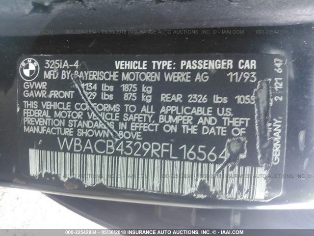 WBACB4329RFL16564 - 1994 BMW 325 I AUTOMATIC BLACK photo 9