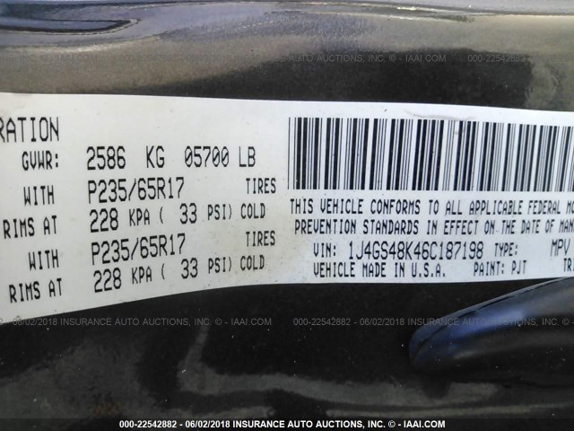 1J4GS48K46C187198 - 2006 JEEP GRAND CHEROKEE LAREDO/COLUMBIA/FREEDOM 灰色 照片 9