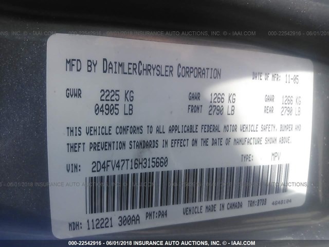 2D4FV47T16H315660 - 2006 DODGE MAGNUM SE GRAY photo 9