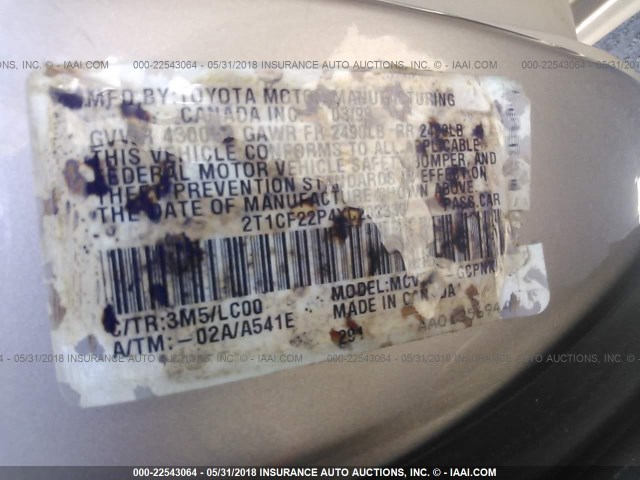 2T1CF22P4XC202339 - 1999 TOYOTA CAMRY SOLARA SE/SLE თაფლისფერი ფოტო 9