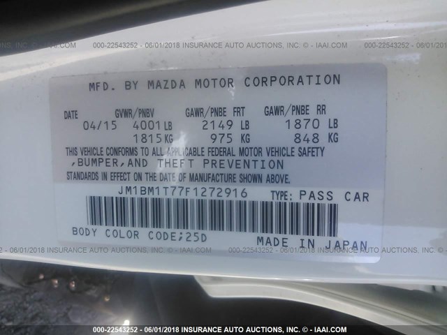 JM1BM1T77F1272916 - 2015 MAZDA 3 SV WHITE photo 9