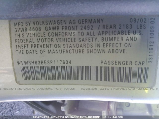 WVWRH63B53P117634 - 2003 VOLKSWAGEN PASSAT GLX 银色 照片 9