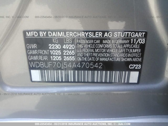 WDBUF70J54A470542 - 2004 MERCEDES-BENZ E 500 TAN photo 9