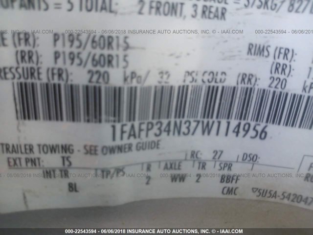 1FAFP34N37W114956 - 2007 FORD FOCUS ZX4/S/SE/SES 银色 照片 9