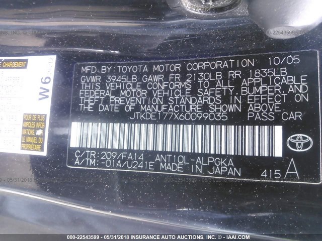 JTKDE177X60099035 - 2006 TOYOTA SCION TC 黑色 照片 9