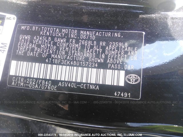 4T1BF3EK4BU157234 - 2011 TOYOTA CAMRY SE/LE/XLE BLACK photo 9