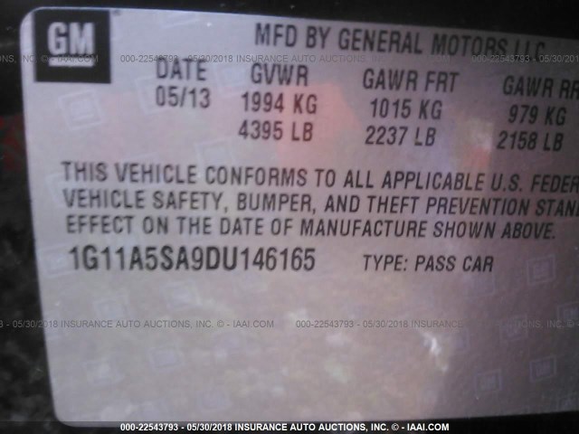 1G11A5SA9DU146165 - 2013 CHEVROLET MALIBU LS BLACK photo 9