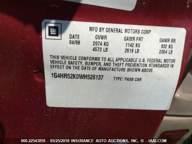 1G4HR52K0WH526137 - 1998 BUICK LESABRE LIMITED RED photo 9