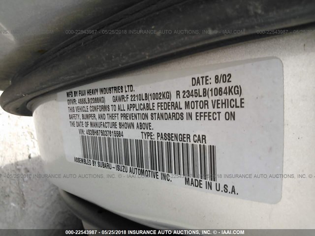 4S3BH675037615584 - 2003 SUBARU LEGACY OUTBACK AWP 银色 照片 9