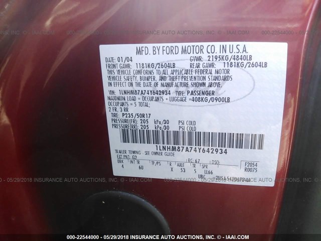 1LNHM87A74Y642934 - 2004 LINCOLN LS 栗色 照片 9