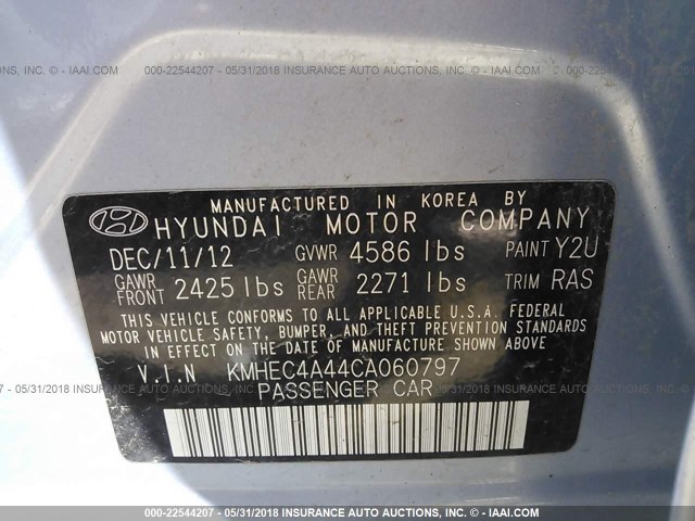 KMHEC4A44CA060797 - 2012 HYUNDAI SONATA HYBRID BLUE photo 9