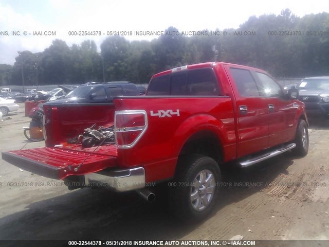 1FTFW1ET7DFB14971 - 2013 FORD F150 SUPERCREW RED photo 4